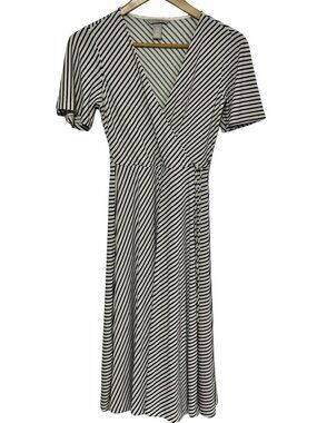 H&M Black & White Striped Wrap Dress Short Sleeves Womens XS Lightweight